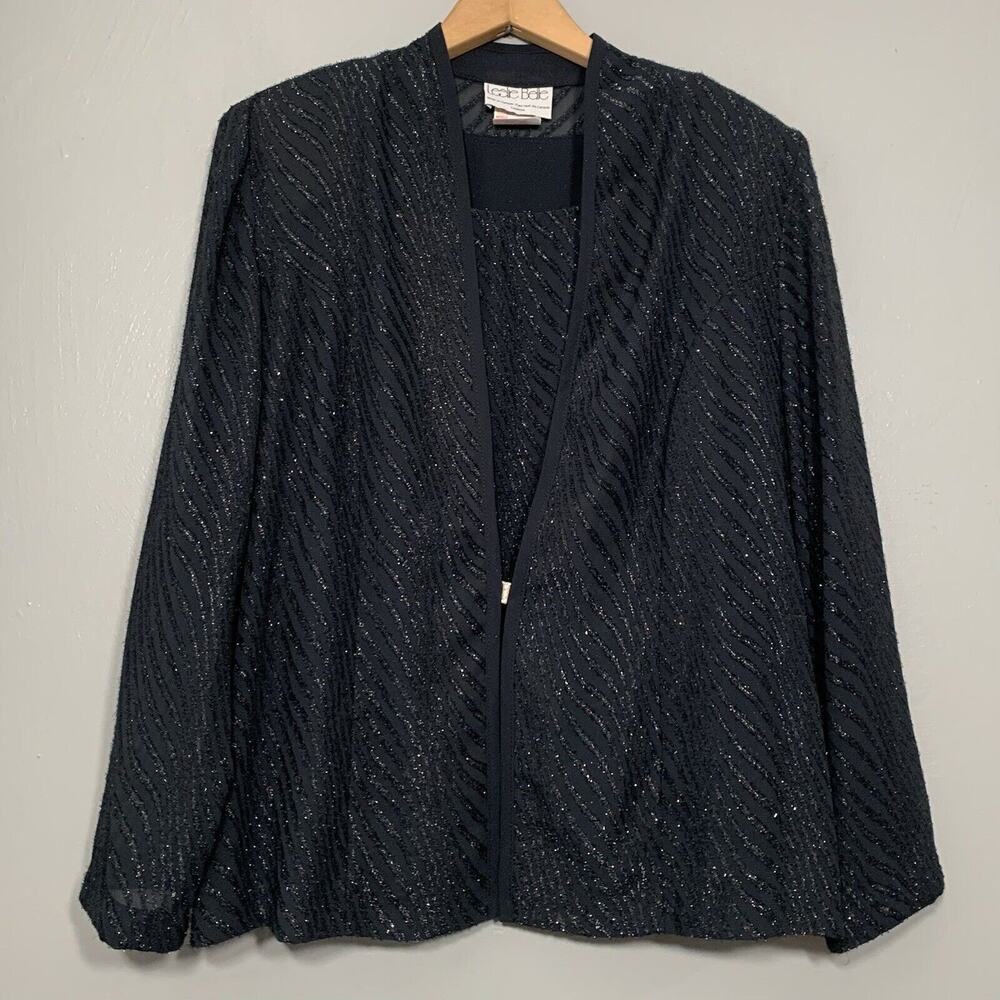 Vintage Leslie Belle Jacket Set Size 16 Black Sheer Sparkle Whimsigoth Evening